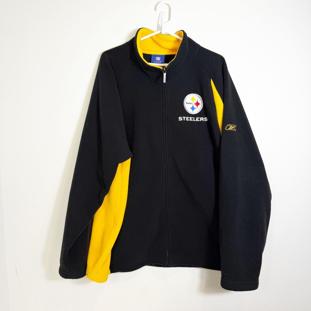 VTG Reebok Fleece Jacket Mens XL Black Pittsburgh Steelers NFL Full Zip